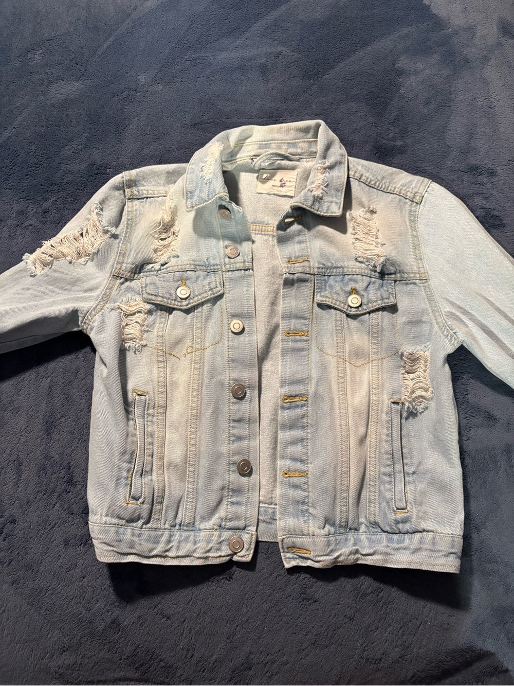 Love Tree Light Blue Distressed Denim Jacket